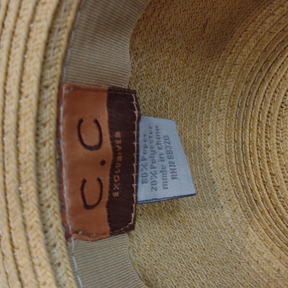 Charming Charlie Women's Tan Paper Straw Woven Fedora With Turquoise Bow Band - Picture 4 of 13